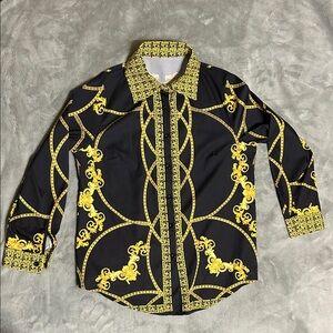 Men's Black and Gold Patterned Shirt